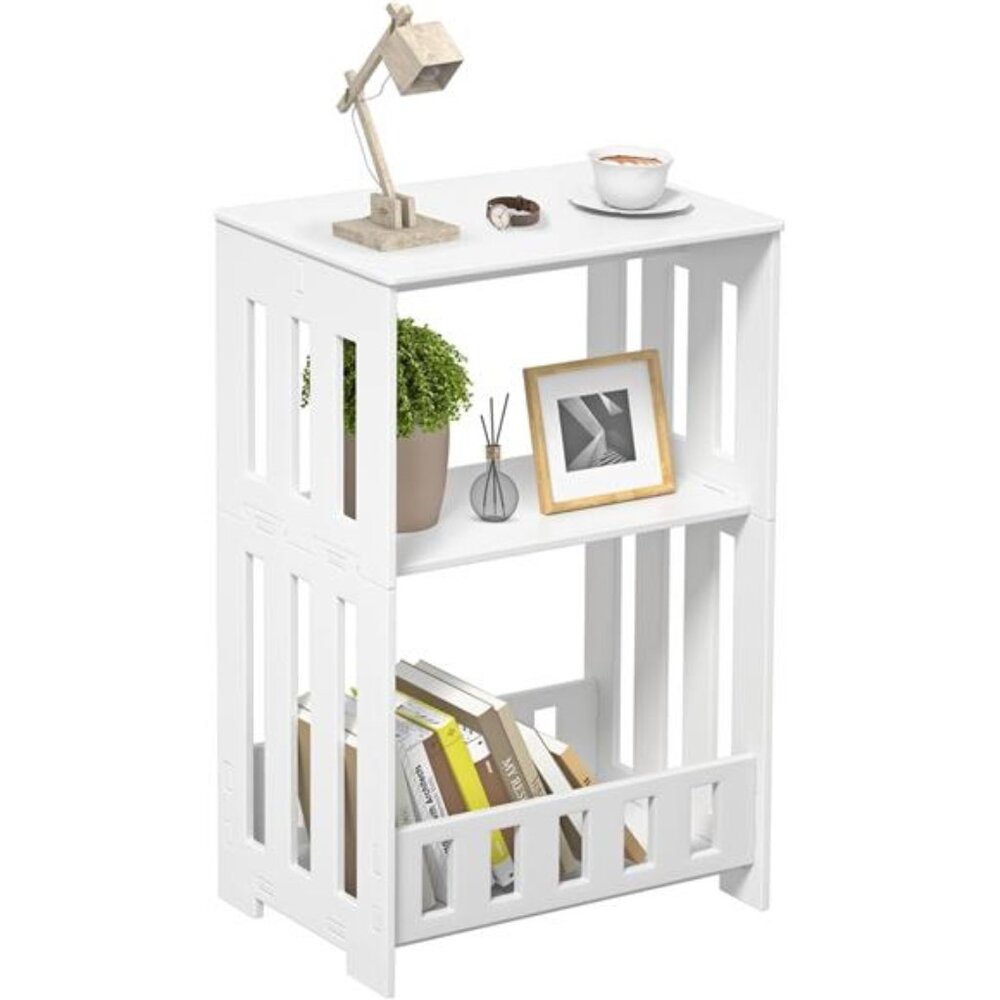 3 Tier Side Table Night Stand, Narrow End Table with Display Shelf